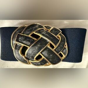 Vintage Enamel Navy Blue & Gold Tone Women's Stretchy Belt Adjustable